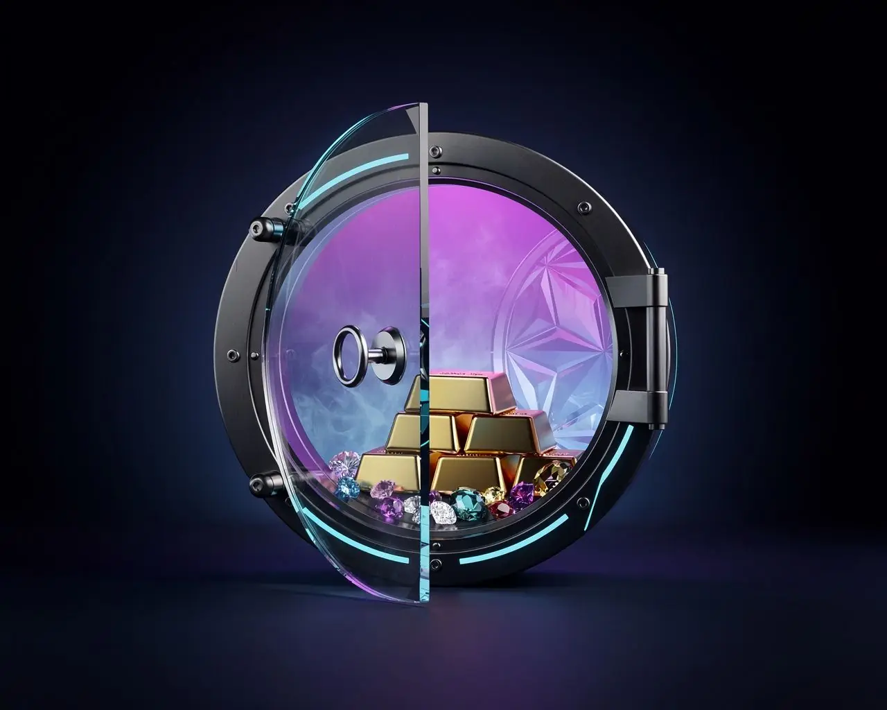 Banking solutions for iGaming illustration with a modern glass vault door opening onto gold bars