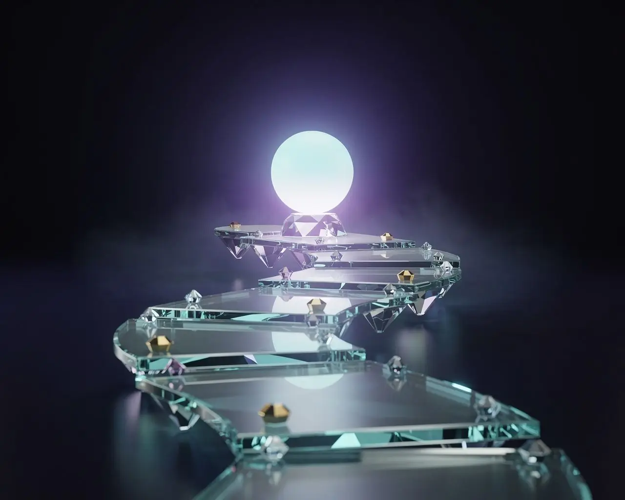 FAQ illustration with a glowing orb lighting a clear path of glass stepping stones