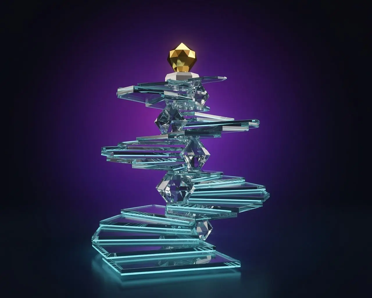 How to start an online casino illustration with a stepped glass path rising to a gold gem at the summit